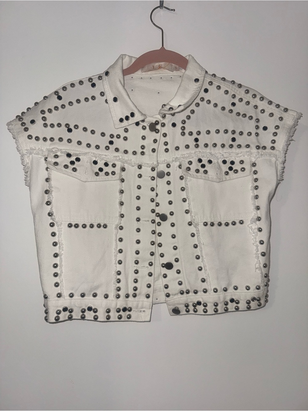 White Studded Cropped Denim Vest